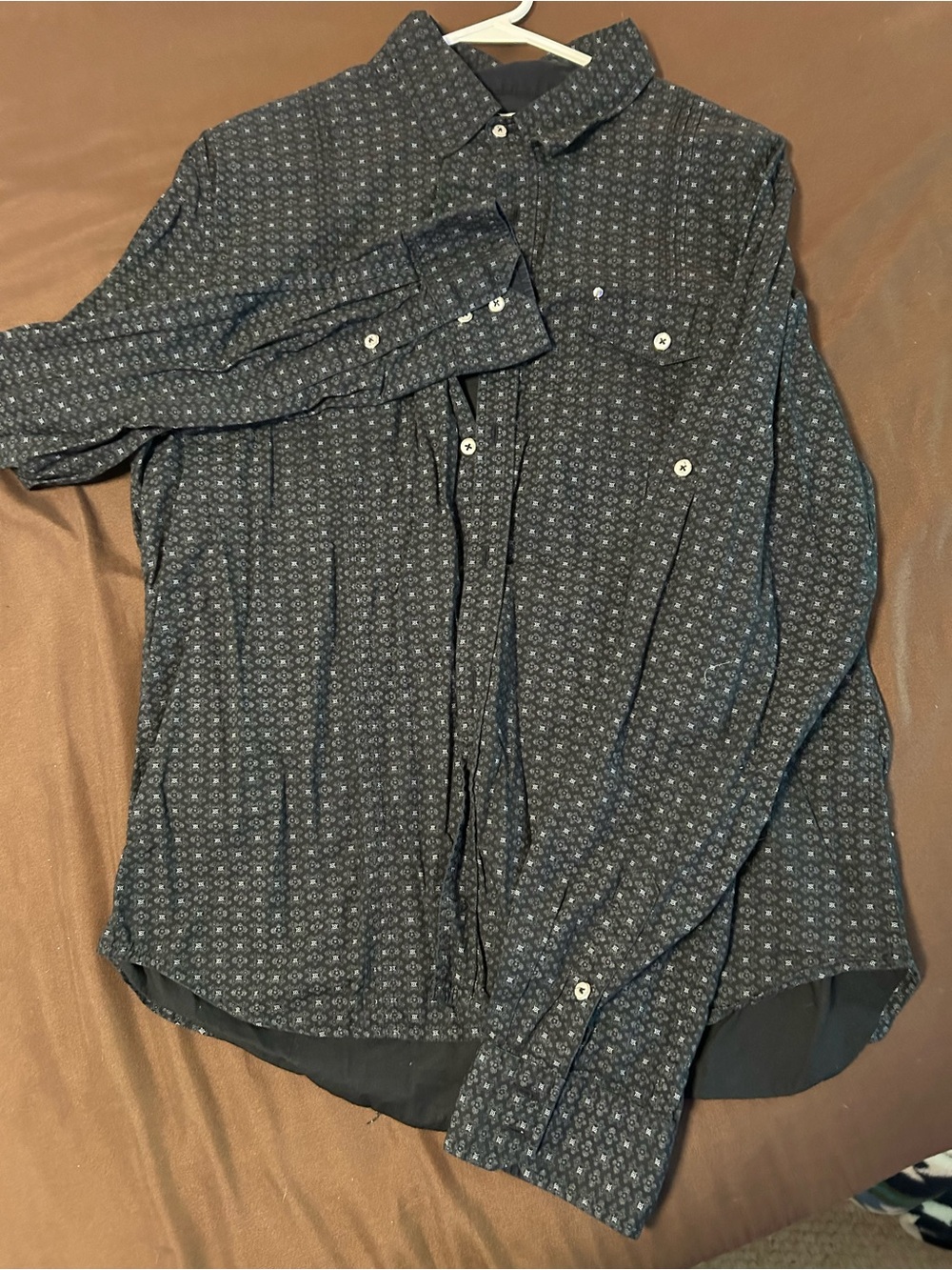 Rare Editions Men's Navy Micro-Pattern Button-Down Shirt